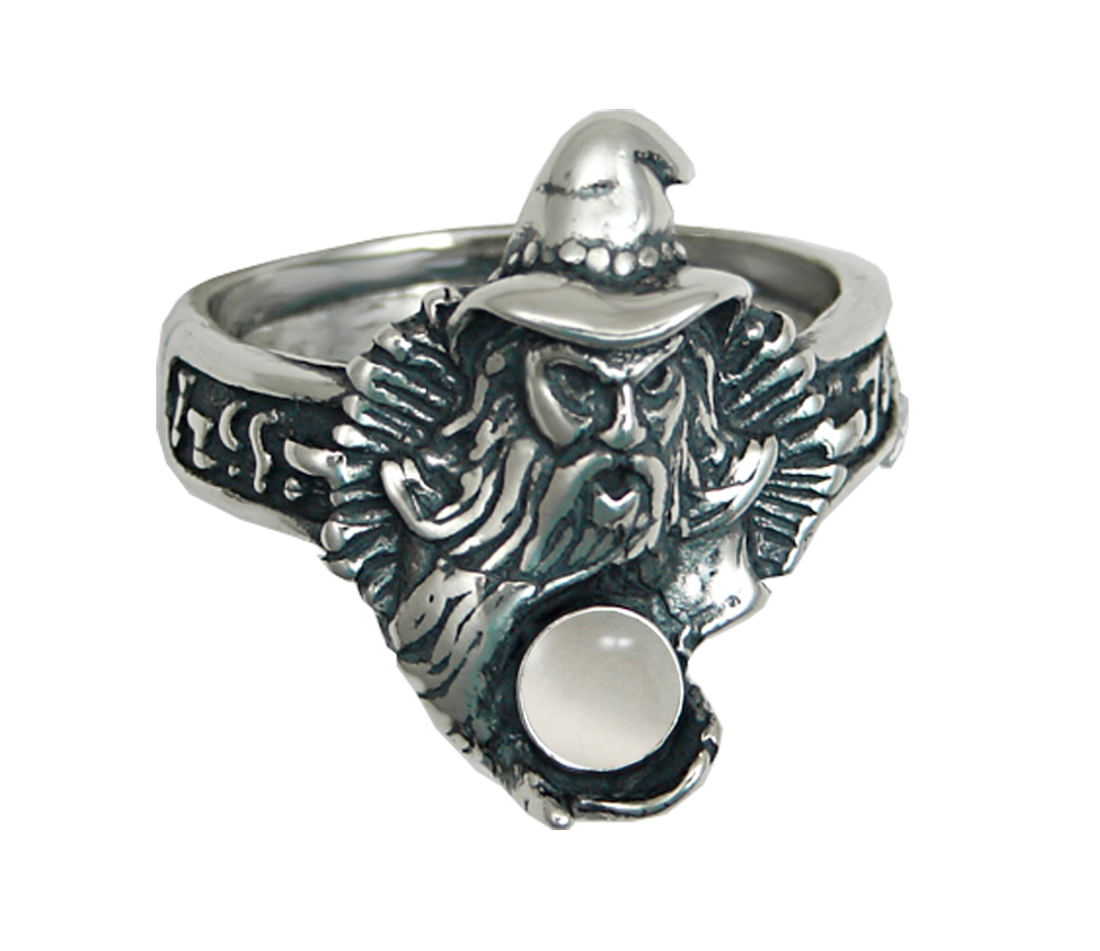 Sterling Silver Wizard Ring With White Moonstone Size 9